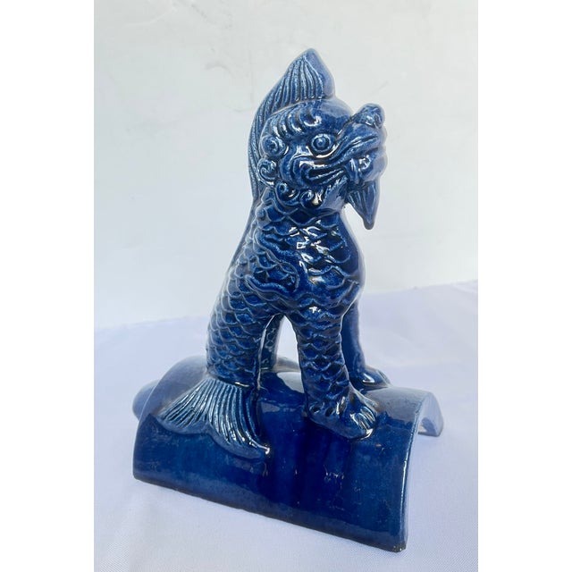 Vintage Cobalt Blue Chinese Ceramic Roof Tile Figurines - Set of 4 For Sale - Image 14 of 18