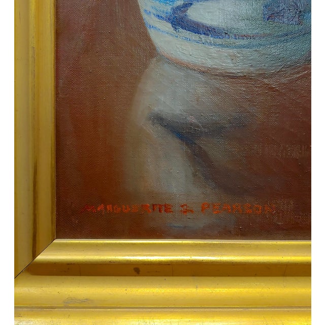 Blue Marguerite Stuber Pearson -Woman in Blue Arranging Her White Roses-Oil Painting For Sale - Image 8 of 12