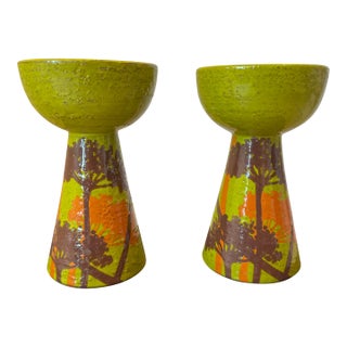 Vintage Rosenthal Netter Aldo Londi for Bitossi Art Pottery Candleholders, Made in Italy - A Pair For Sale