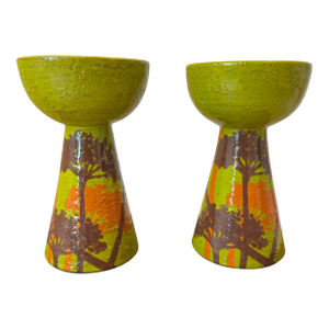 Vintage Rosenthal Netter Aldo Londi for Bitossi Art Pottery Candleholders, Made in Italy - A Pair