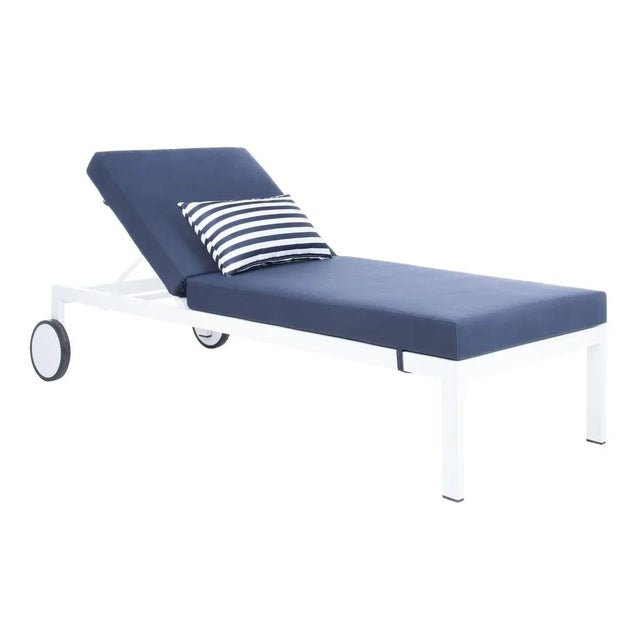 Navy Blue Yves Sun Lounger - Navy/White For Sale - Image 8 of 9