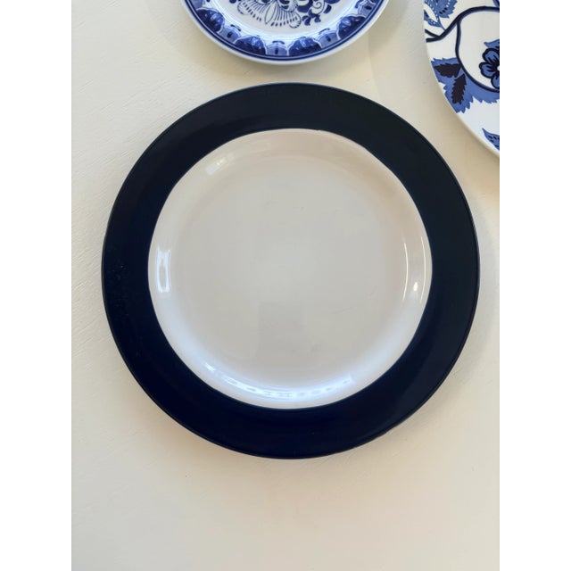 Olive and Navy Blue Chinoiserie Flowers and Borders Wall Plate Curation-Set of 9 For Sale - Image 9 of 13