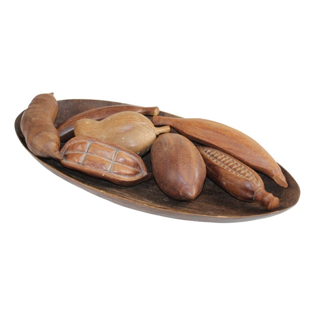 Wooden Fruits and Tray, Set of 8 For Sale