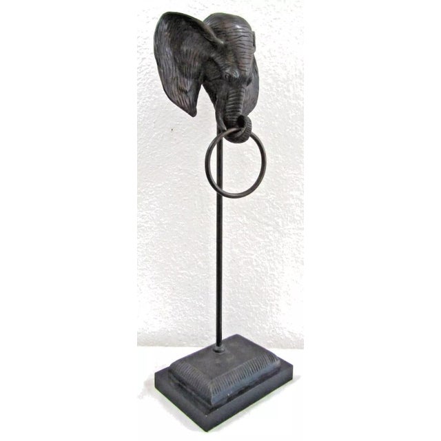 Black Vintage Bronze Elephant Head With Ring Towel Holder on Stand For Sale - Image 8 of 10