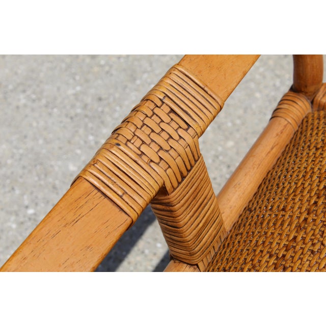 Handwoven Rattan & Bamboo Pagoda-Style Ottoman / Bench – Boho Coastal Charm For Sale - Image 9 of 13