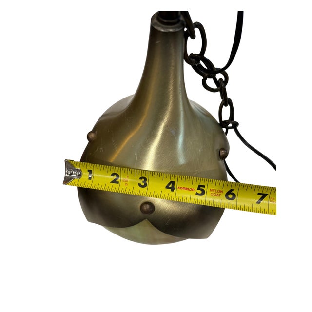 Mid Century Modern Slag Glass & Aluminum 1-Light Pendant, Ca. 1940 Swag Lotus Tulip Pendant Light Fixture For Sale In Dallas - Image 6 of 10