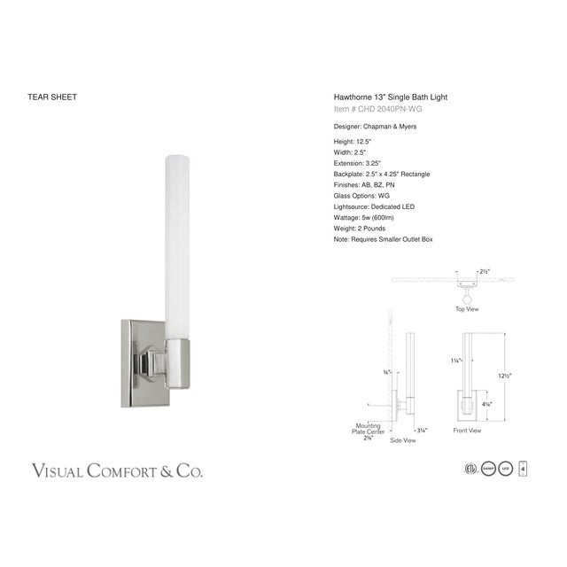 2020s Chapman & Myers for Visual Comfort Signature Hawthorne 13" Single Bath Light in Polished Nickel with White Glass For Sale - Image 5 of 7