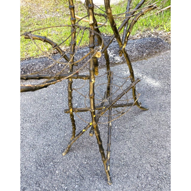 Late 19th Century Gothic Shaped Bamboo Tiered Plant Stand W/Wire Spider Web Holders Painted Black For Sale - Image 12 of 17