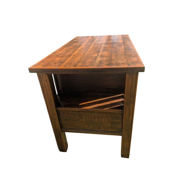 Antique Mission Style Quartersawn Oak Desk | Arts & Crafts Era Kneehole Library Writing Table For Sale - Image 16 of 17