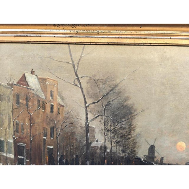 Dutch Artist, Frozen River Scene, 1900, Oil Painting, Framed For Sale - Image 10 of 13