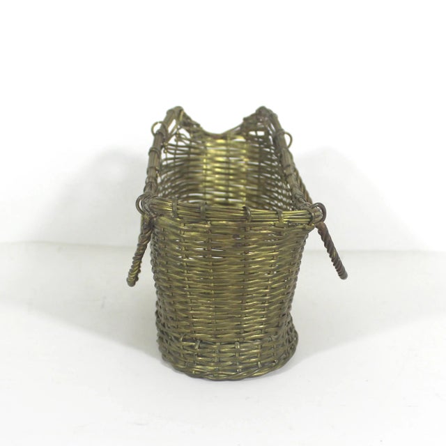 Mid-Century Modern Vintage Brass Wine Bottle Holder Basket For Sale - Image 3 of 10