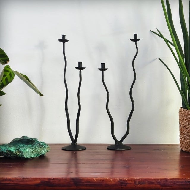 1980s Postmodern Brutalist Wrought Iron Candlesticks by Hysteria Design, France, 1980s, Set of 2 For Sale - Image 5 of 18