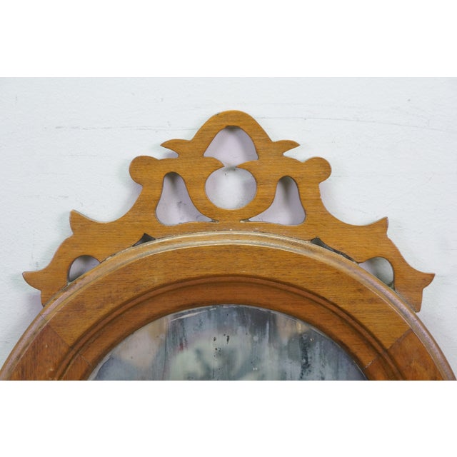 Late 19th Century Antique Victorian Mahogany Oval Vanity Wishbone Dressing Wall Mirror 28" For Sale - Image 5 of 11