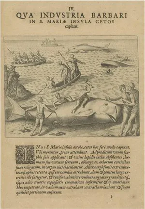 De Bry, The Whale Harvest of St. Mary's Island, Copper Engraving, 1601