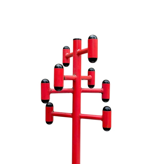 Mid-Century Modern Vintage Memphis Style Red Metal Coat Rack | Postmodern Freestanding Hall Tree For Sale - Image 3 of 16