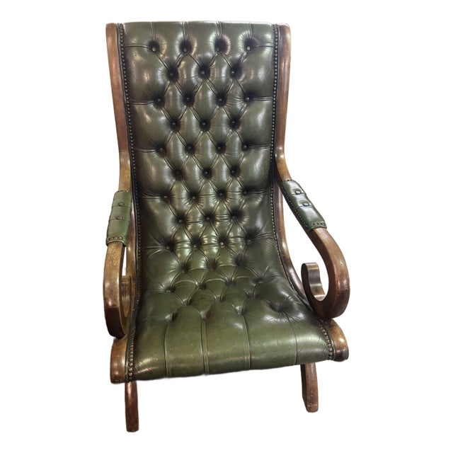 English Regency Tufted Leather Lolling Chair For Sale
