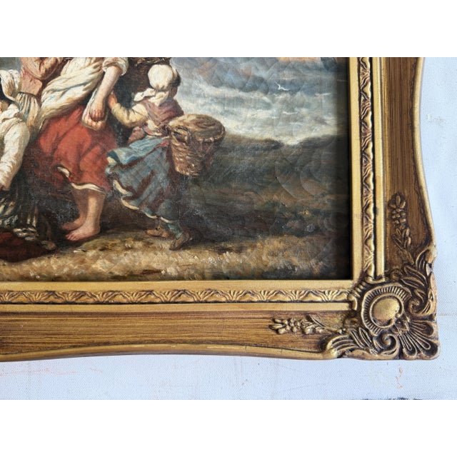 Gray 1899 Irma Vauthier Antique Oil Painting European Genre Scene by Gilt Frame For Sale - Image 8 of 15