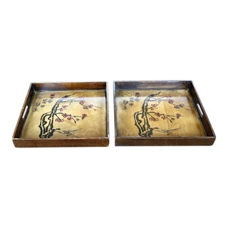 Mid Century Pair of Asian Wood Tray Site Handles For Sale