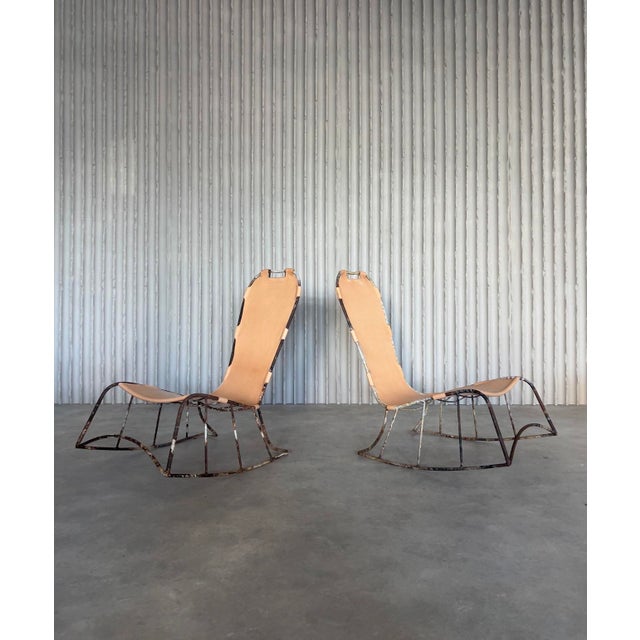 Modern Italian Saddle-Stitched Rocking Chairs, Set of 2 For Sale - Image 3 of 10
