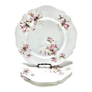 Antique Haviland Limoges Porcelain Dinner Plates – Hand Painted Honeysuckle Floral - Set of 4 For Sale