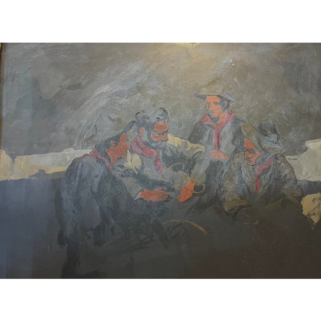 Late 20th Century Matthew Benedict (American 1968) Impressionist Gouache Painting Depicting an Interior Scene of Men Seated at a Table For Sale - Image 5 of 11