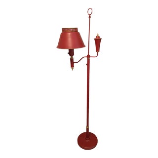 Vintage Red Tole Floor Lamp With Milk Glass Light Diffuser For Sale