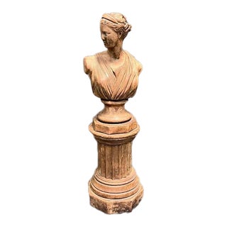 Carved Wood/Plaster Column/Woman Bust For Sale