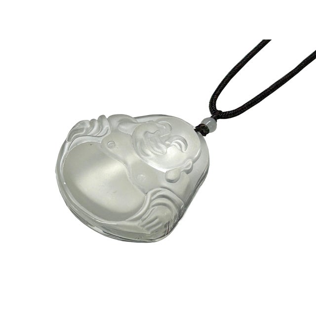 Traditional Clear Crystal Glass Artistic Happy Laughing Buddha Pendant For Sale - Image 3 of 8