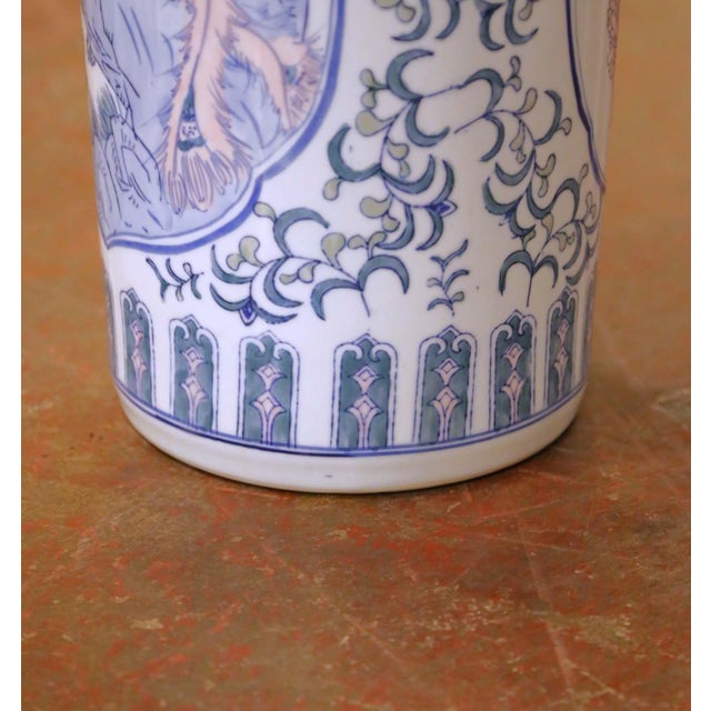 Blue Late 20th Century Chinese Blue and White Porcelain Umbrella Stand For Sale - Image 8 of 11