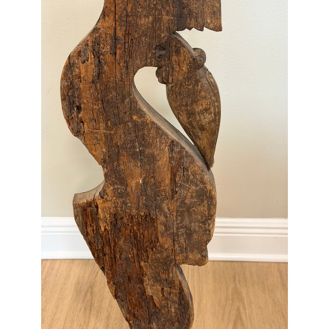 Vintage Indian Carved Wood Architectural Fragment on Iron Candle Stand For Sale - Image 9 of 12