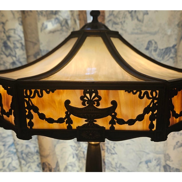 Cream 1900s Stately Bradley and Hubbard Slag Glass Lamp For Sale - Image 8 of 18