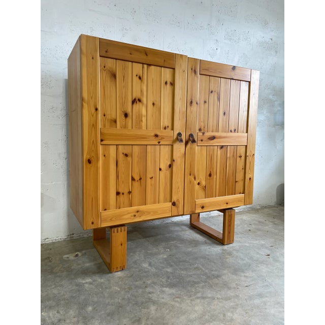 Danish Mid-Century Rustic Cabinet or Chest by Aco. Pine with Leather Handles, Denmark, 1970s. Original condition. 47.25...