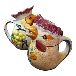 1980s Handpainted From Italy Rooster Creamers or Bud Vases - a Pair For Sale