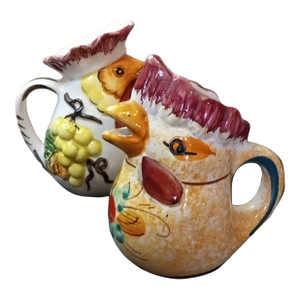 1980s Handpainted From Italy Rooster Creamers or Bud Vases - a Pair