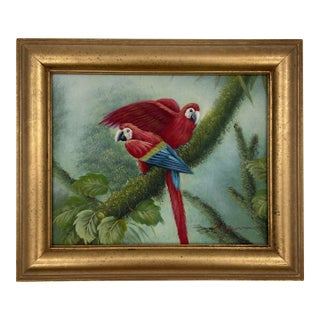 Tropical Scarlet Macaw Parrot Painting on Canvas - Signed For Sale