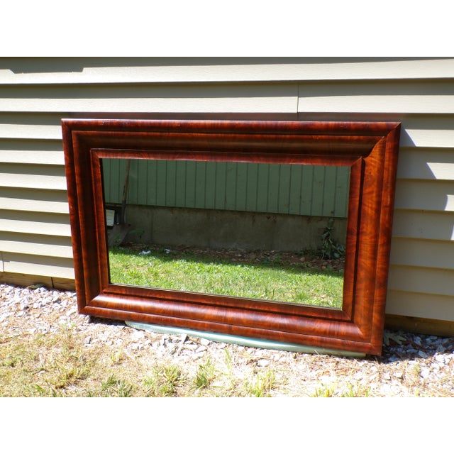 Large 19th C. Antique Empire Flame Mahogany Framed Ogee Mantel Wall Mirror For Sale - Image 4 of 11