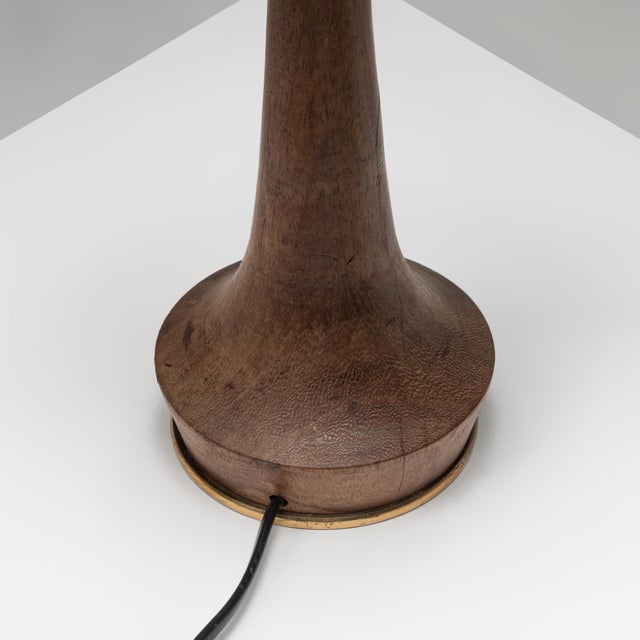 1960s Teak and Brass Table Lamp with Silk Shade, Denmark, 1960s For Sale - Image 5 of 8
