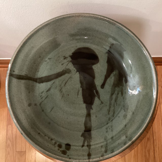 Late 20th Century Late 20th Century Large & Heavy Studio Pottery Modern Glazed Centerpiece Platter/Bowl Signed and Dated For Sale - Image 5 of 12