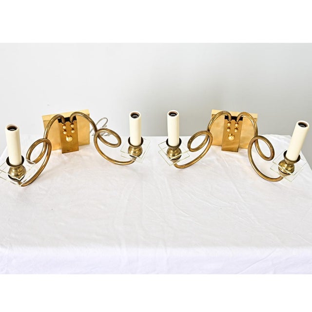 Vintage French Brass & Glass Wall Sconces - A Pair For Sale - Image 9 of 14