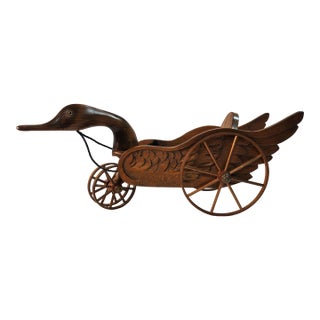 Hand Carved Wood Goose Wagon by Pruitt"s Place For Sale