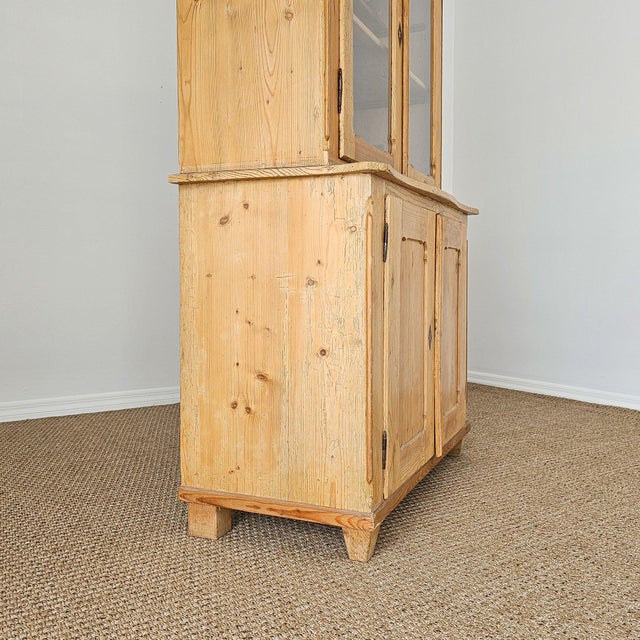 Wood Antique Pine Glass Door Hutch Cabinet | Circa 1890 For Sale - Image 7 of 14