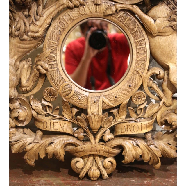 Black Mid-19th Century French Black Forest Bleached Oak Royal Coat of Arms Mirror For Sale - Image 8 of 11