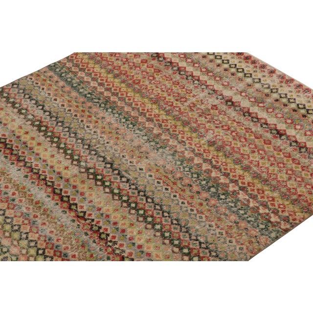 1960s Vintage Turkish Rug in Red, Green and Pink Geometric Pattern, Distressed For Sale In New York - Image 6 of 7