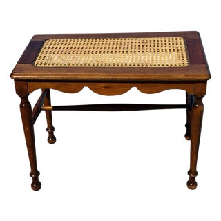 Antique Victorian Pre-1930 Caned Bench Woven Cane Seat Piano Hall Bench Wood For Sale