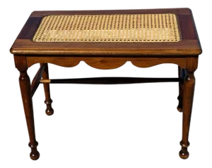 Antique Victorian Pre-1930 Caned Bench Woven Cane Seat Piano Hall Bench Wood