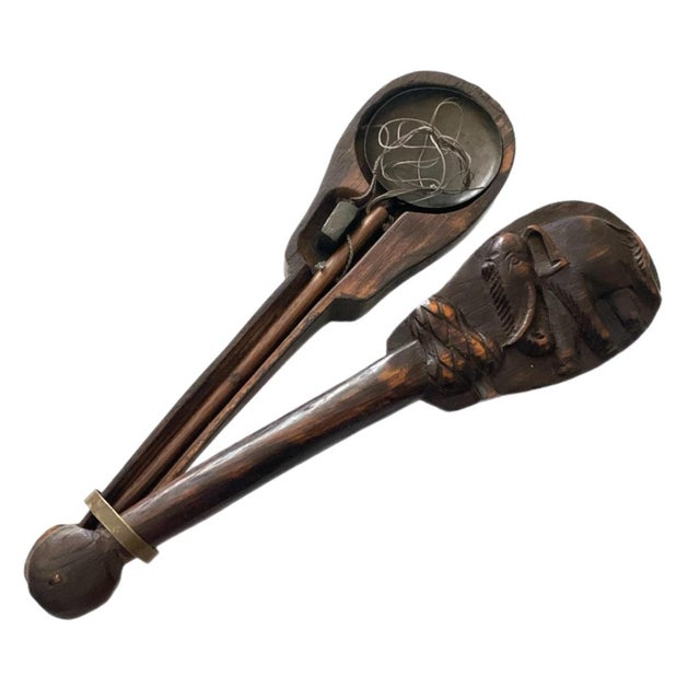 Antique Hand-carved Asian Dotchin or Opium Scale with Elephant Design Single brass pan scale with counterweight and beam,...
