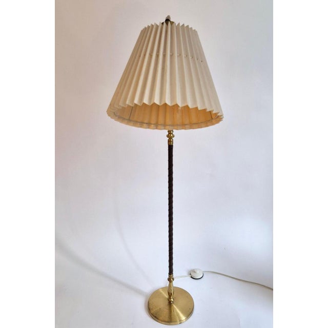Modern Scandinavian Floor Lamp in Brass with Dark Brown Leather Trim, Swedish, 1950s For Sale - Image 4 of 15