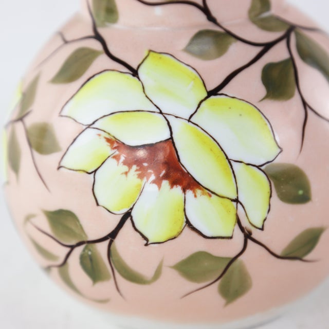 Peach Vintage Hand-Painted Floral Porcelain Pitcher With Bold Yellow Blossoms For Sale - Image 8 of 10