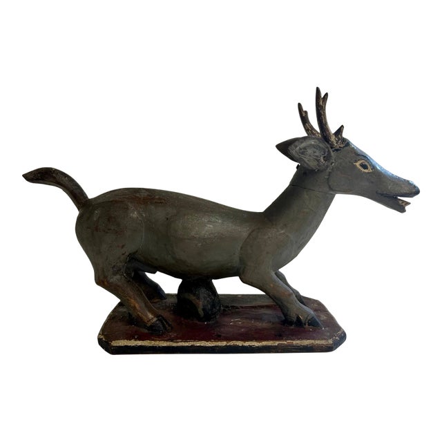 Antique Balinese Carved Wood Deer Sculpture For Sale