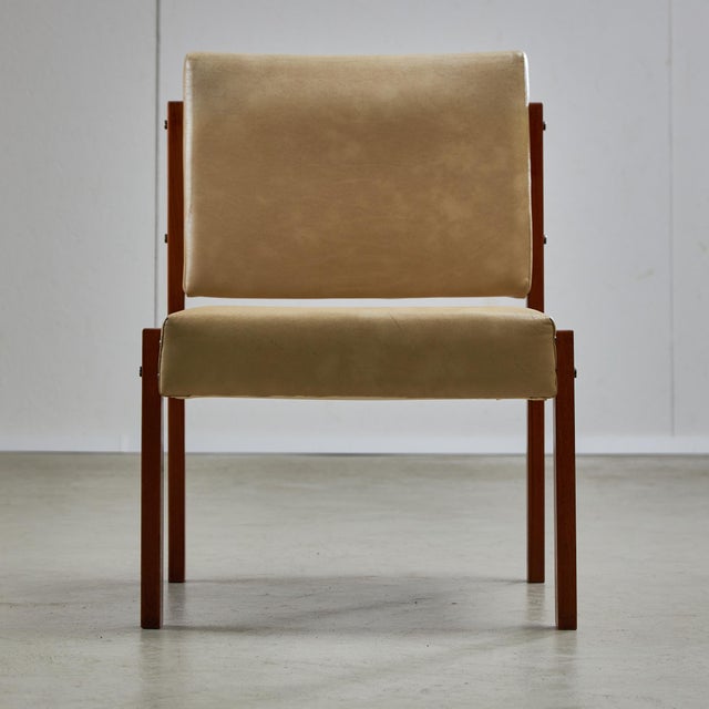 Angular Teak and Leather Chair with Copper Details, 1970s For Sale - Image 5 of 18